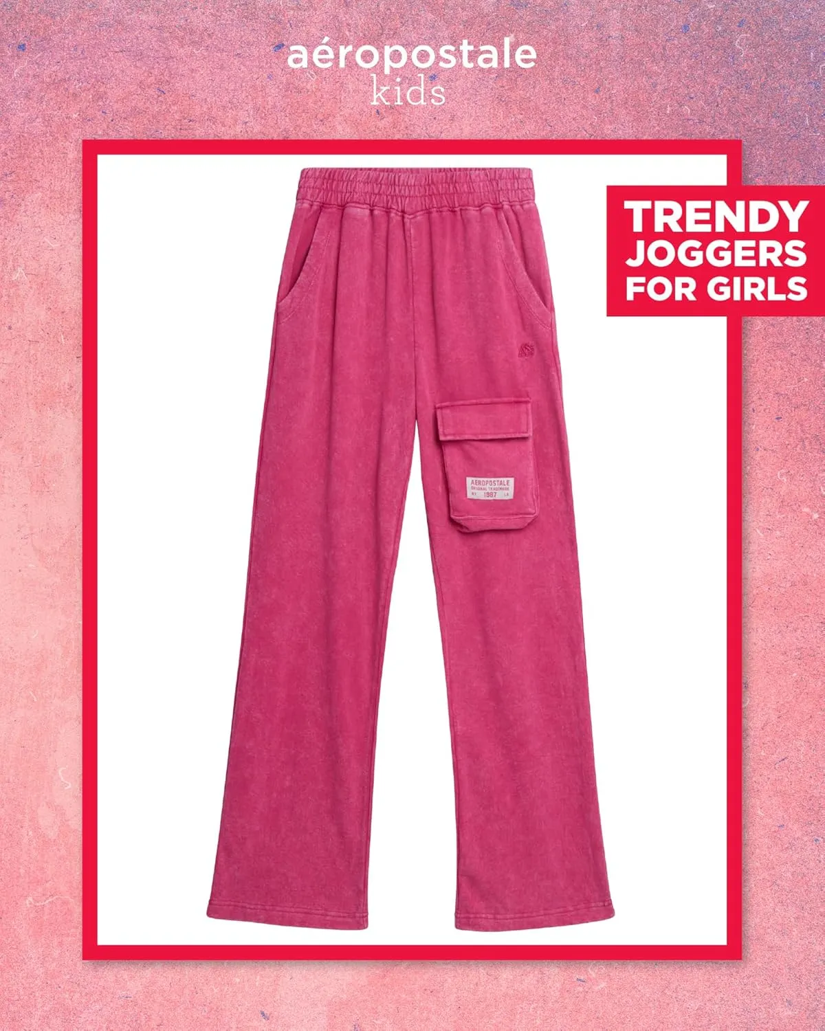 AEROPOSTALE Girls' Pants - Casual Fleece Cargo Joggers with Adjustable Elastic Waistband - Baggy Cargo Pants for Girls (7-16)