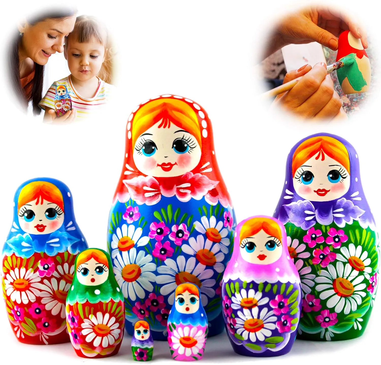 AEVVV Russian Nesting Dolls Handmade Matryoshka Dolls 5.3 in - Traditional Russian Nesting Dolls - Stacking Nesting Doll Set 7 pcs