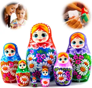 AEVVV Russian Nesting Dolls Handmade Matryoshka Dolls 5.3 in - Traditional Russian Nesting Dolls - Stacking Nesting Doll Set 7 pcs