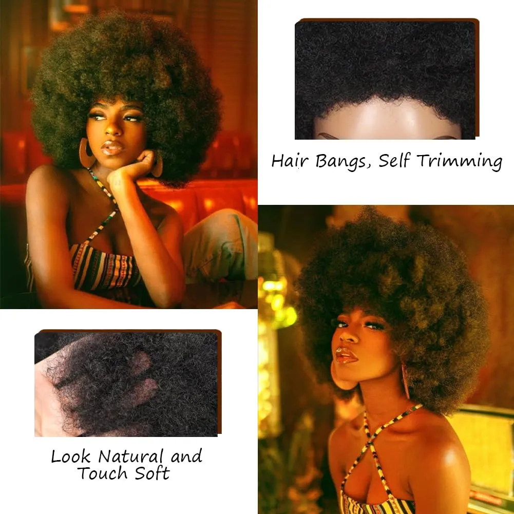 Afro Wig for Black Women,Large Bouncy Fluffy and Soft Natural Looking 70's Afro Curly Wig for African Black Women (Black)