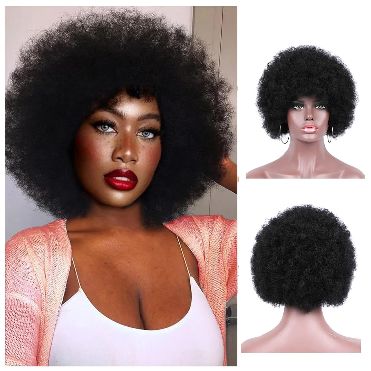Afro Wig for Black Women,Large Bouncy Fluffy and Soft Natural Looking 70's Afro Curly Wig for African Black Women (Black)