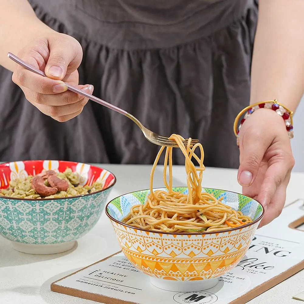 AHX Cereal Bowls Porcelain 23 oz - Salad Soup Bowl Colorful 6.25" - Deep Bowls for Serving Ramen | Noodle | Pasta | Pho | Oatmeal - Microwave and Dishwasher Safe - Set of 6