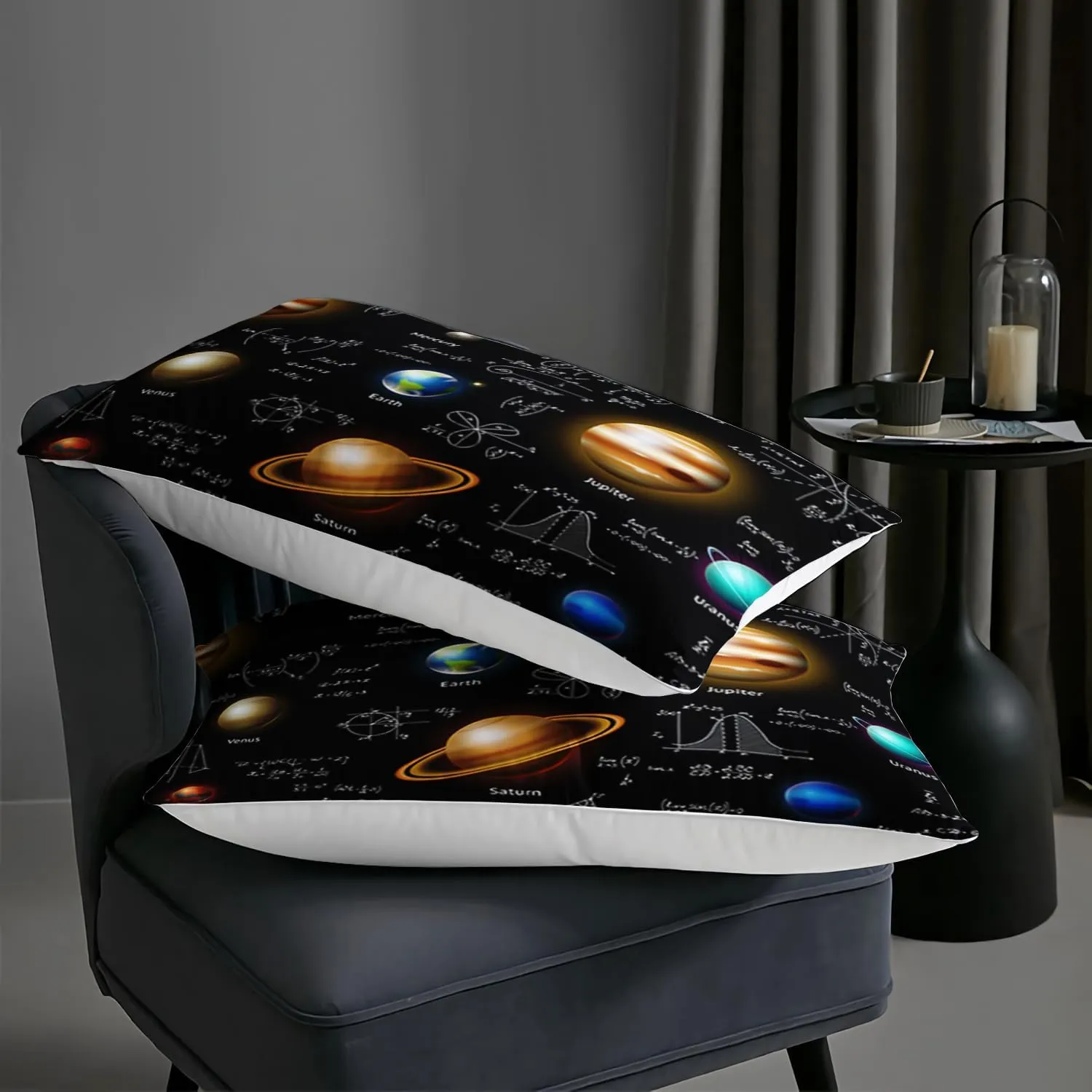 AILONEN Boys Solar System Twin Queen Size Comforter Set,Math Planet Galaxy Bedding Set for Room Decor,3 Pieces Kids Bed in a Bag Outer Space Print Comforter and 2 Pillowcases