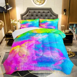 AILONEN Tie Dye Comforter Set for Kids, Colorful Hiphop Style Bedding Sets Queen Size,Gypsy Bed-in-a-Bag Quilted Duvet,3 Piece with 2 Pillow Shams