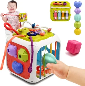 AiTuiTui Baby Toys 12 18 Months, Multifunctional Sensory Teething Toys for 1 2 Year Old Boy Girl, Learning Educational Shape Sorter Interactive Activity Cube for Toddlers 1st Birthday Gifts