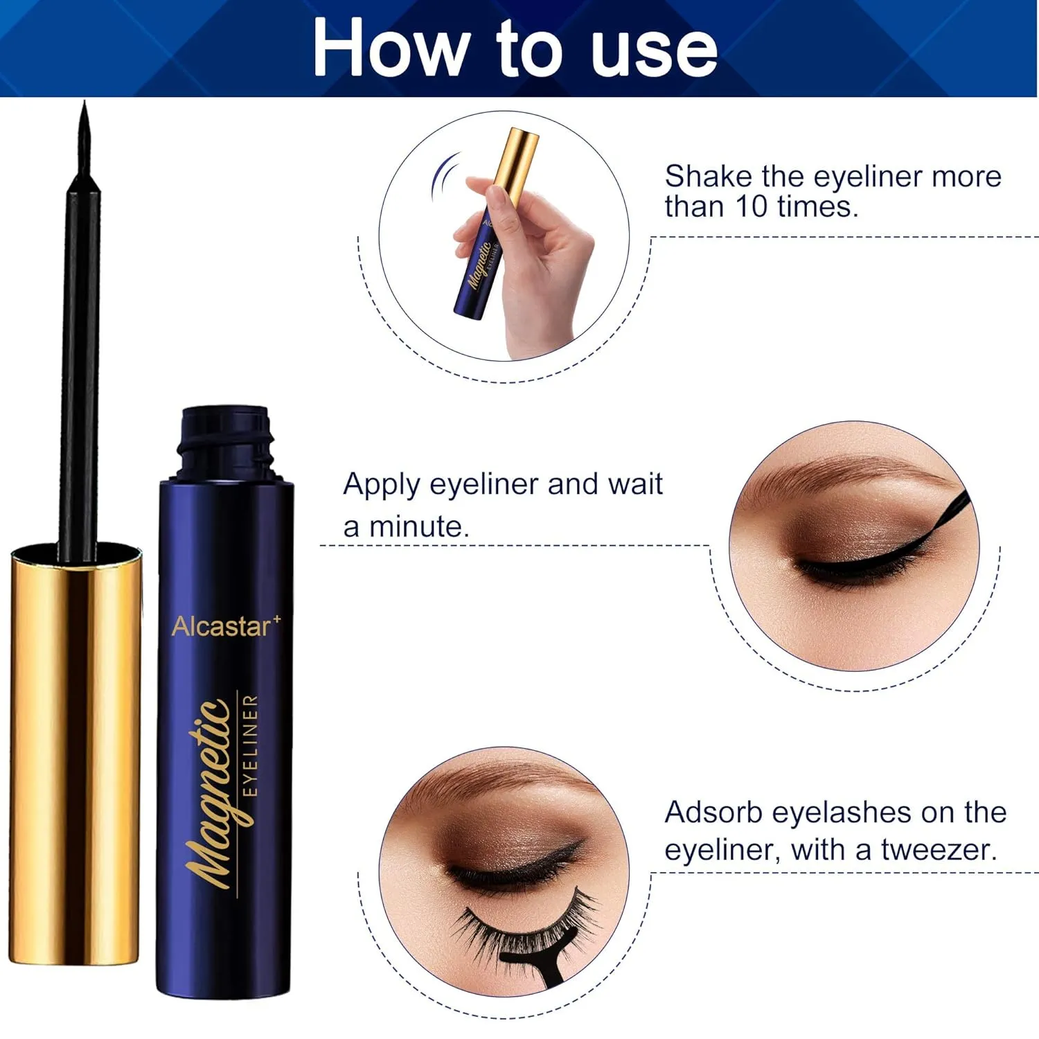 Alcastar Magnetic Eyelashes with Eyeliner Kit, Magnetic Lashes Natural Looking with, Long Lasting, Easy Apply,Cruelty-Free. (Fluffy-DH0604)