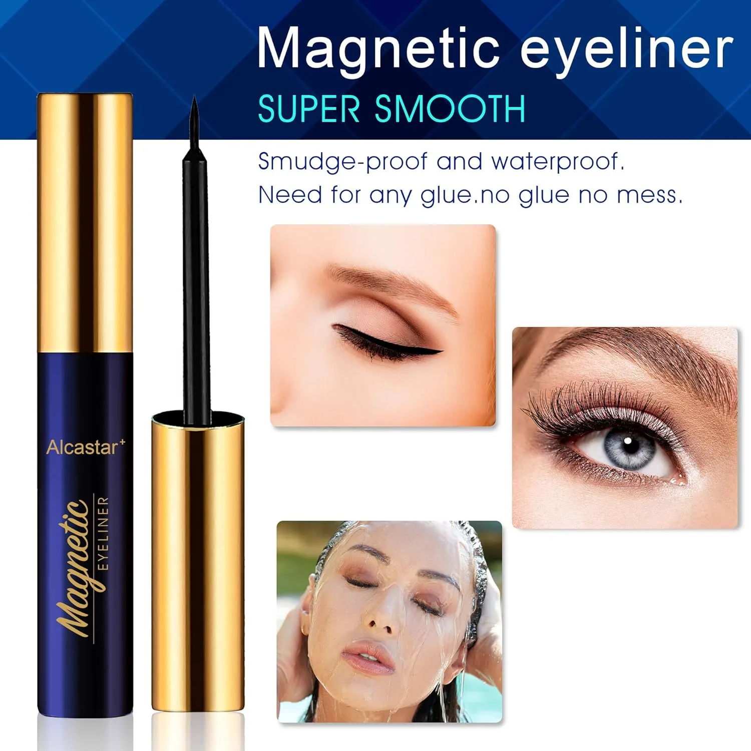 Alcastar Magnetic Eyelashes with Eyeliner Kit,Natural Magnetic Eyelash,Water, proof Reusable Long Lasting, Easy Apply (Fluffy-DH0603)