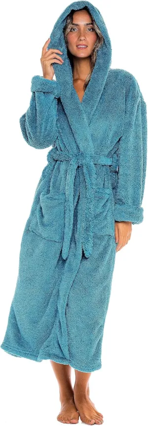 Alexander Del Rossa Womens Fluffy, Fuzzy Plush Robe - Long Hooded, Plus Size