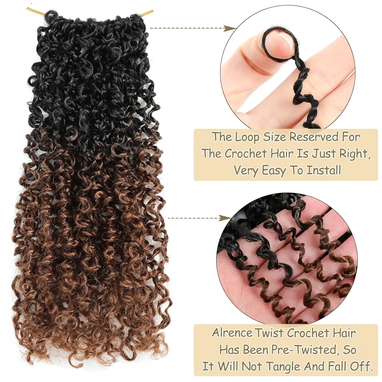 Alrence 10 Inch Yankee Twist Crochet Hair Mini Passion Twist Hair Pre Looped Fluffy Yaki Twist Crochet Braids Short Boho Kinky Spring Twist Crochet Hair For Women (10 Inch (Pack of 8), 1B/30)
