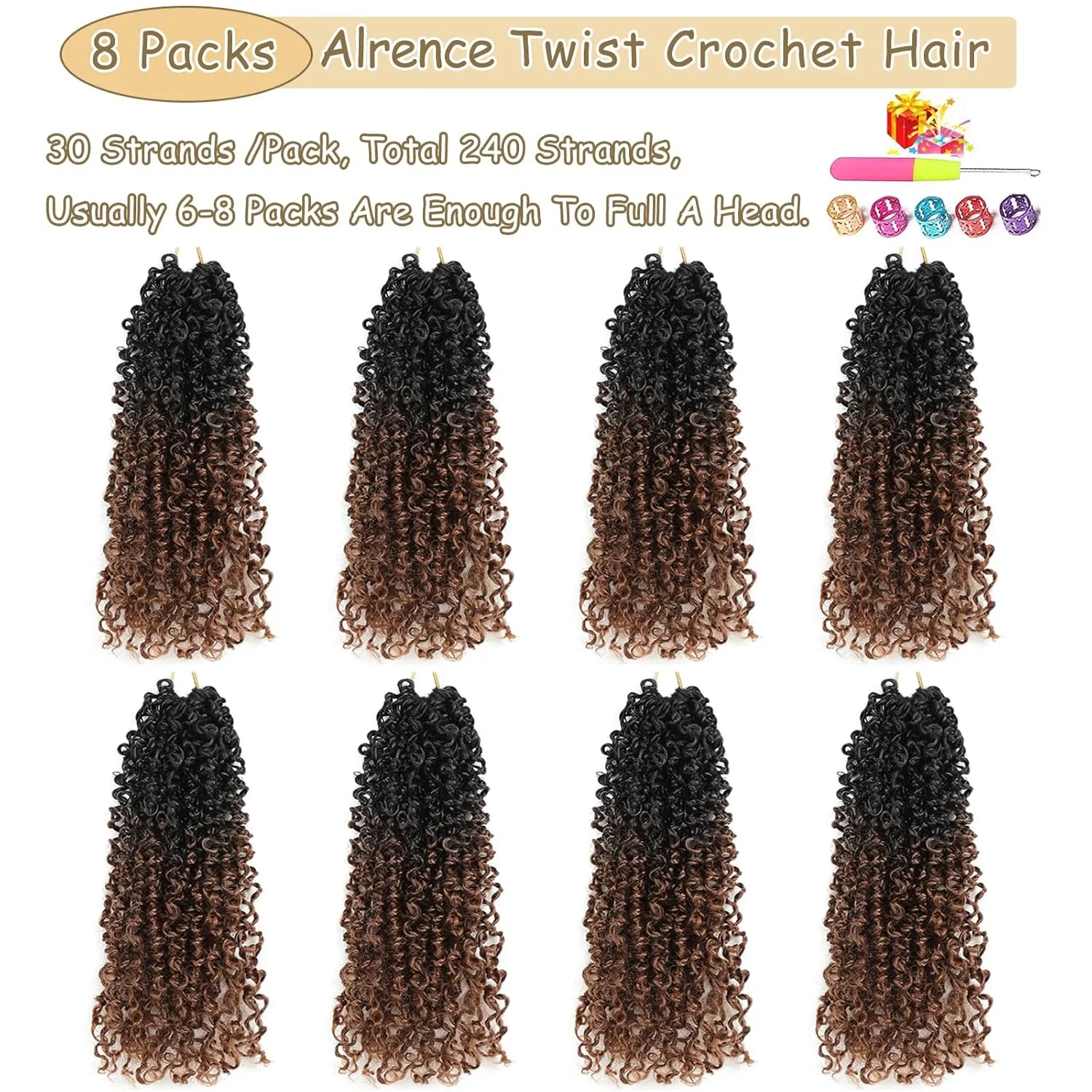 Alrence 10 Inch Yankee Twist Crochet Hair Mini Passion Twist Hair Pre Looped Fluffy Yaki Twist Crochet Braids Short Boho Kinky Spring Twist Crochet Hair For Women (10 Inch (Pack of 8), 1B/30)