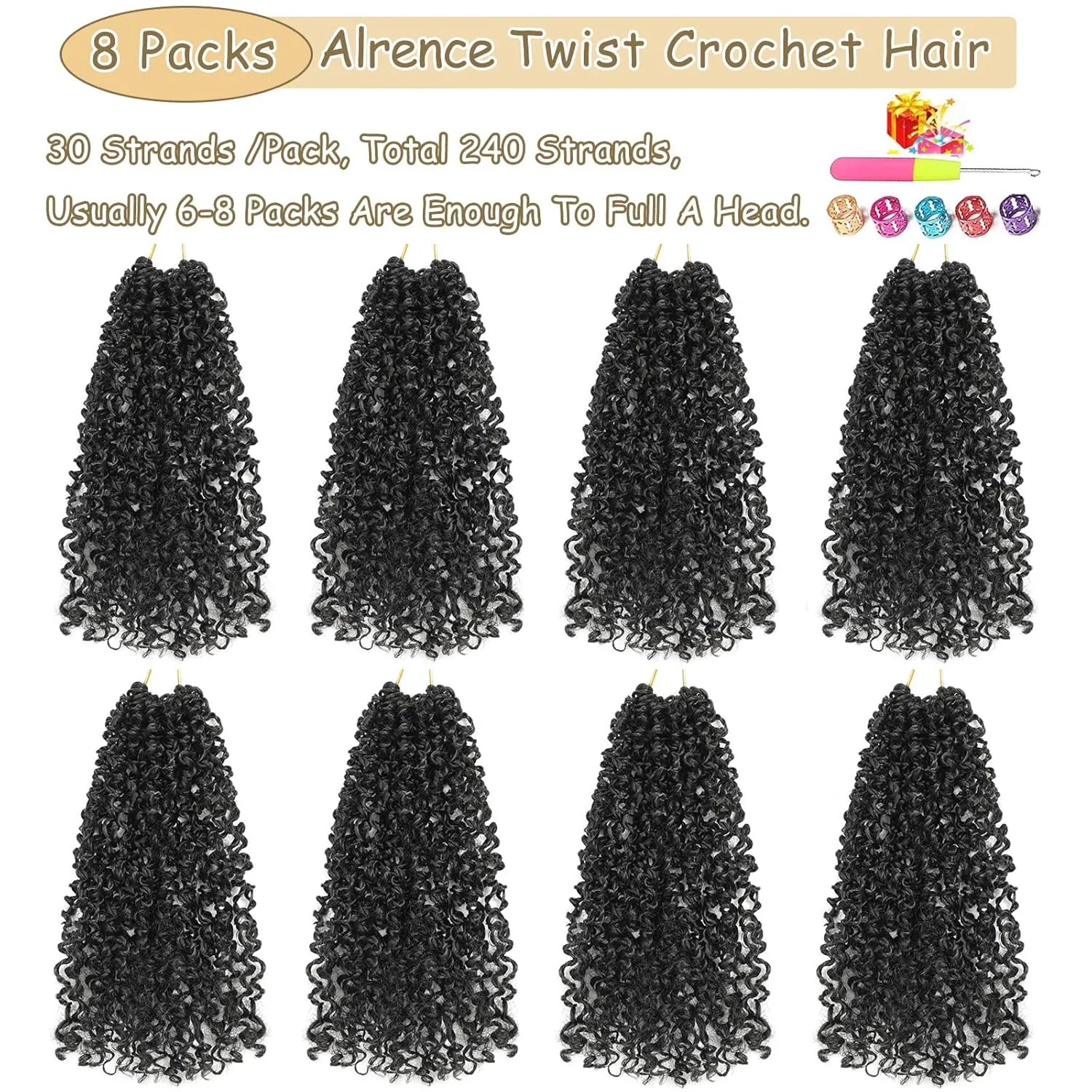 Alrence 12 Inch Yankee Twist Crochet Hair Mini Passion Twist Hair Pre Looped Fluffy Yaki Twist Crochet Braids Short Boho Kinky Spring Twist Crochet Hair For Women (12 Inch (Pack of 8), 1B#)