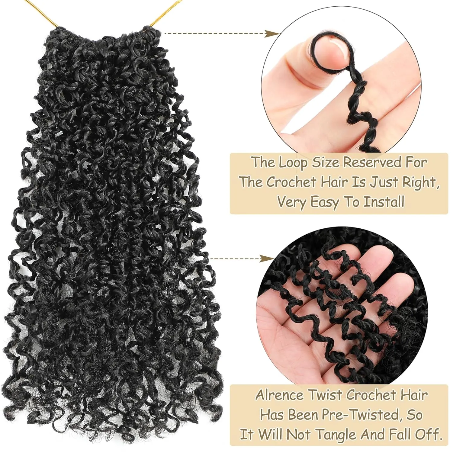 Alrence 12 Inch Yankee Twist Crochet Hair Mini Passion Twist Hair Pre Looped Fluffy Yaki Twist Crochet Braids Short Boho Kinky Spring Twist Crochet Hair For Women (12 Inch (Pack of 8), 1B#)