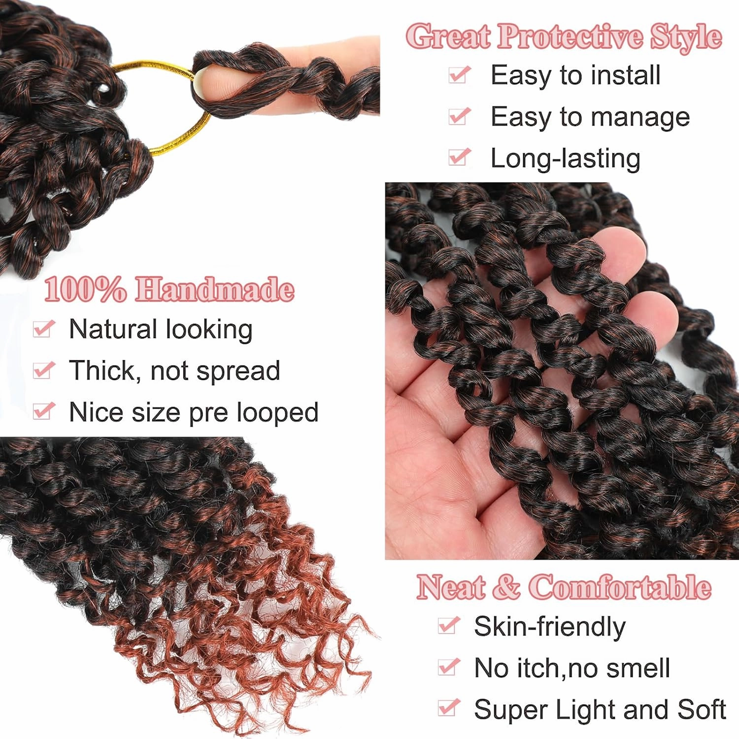 Alrence Passion Twist Crochet Hair 8 Packs Pre twisted Passion Twist Hair For Women Soft Bohe Pre-looped Crochet Braids (10 Inch (Pack of 8), 1B/350)