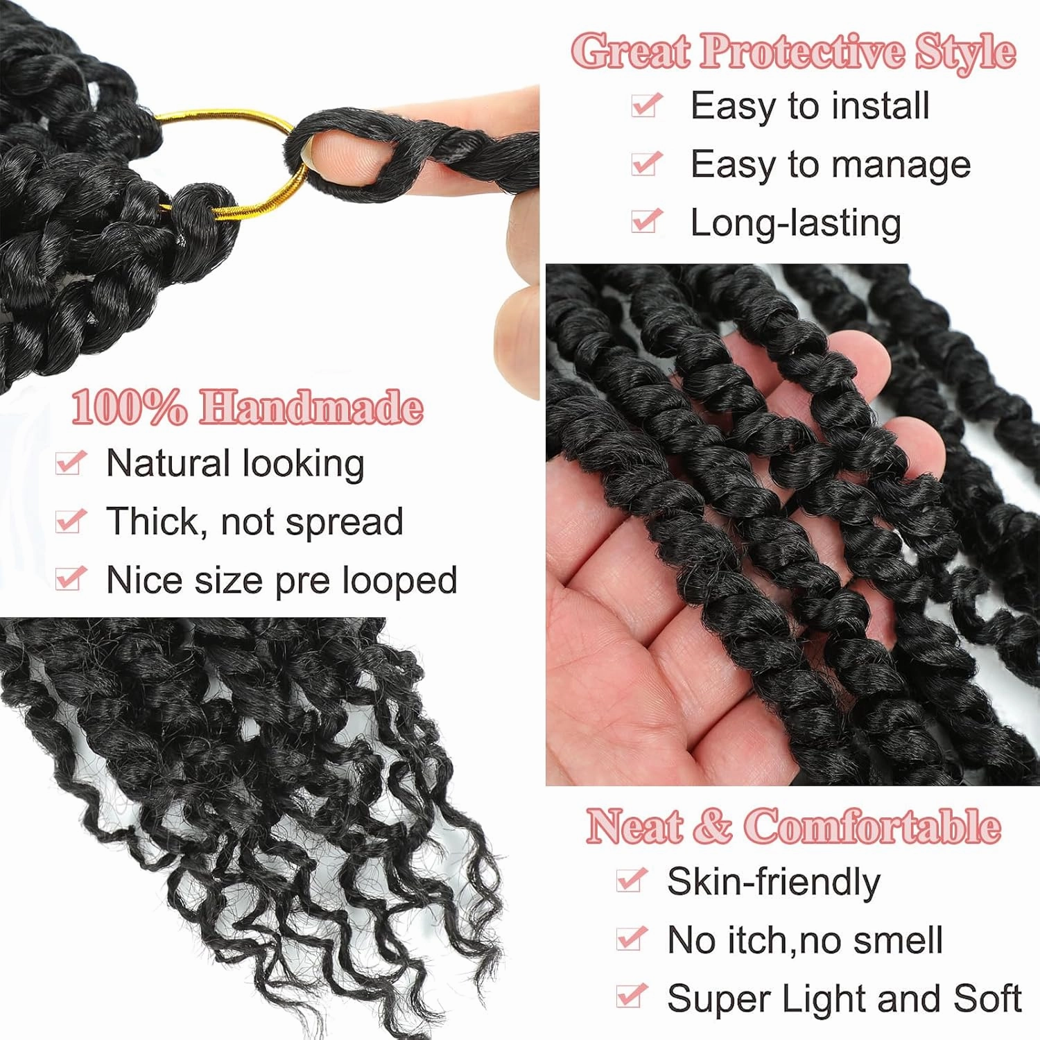 Alrence Passion Twist Crochet Hair 8 Packs Pre twisted Passion Twist Hair For Women Soft Bohe Pre-looped Crochet Braids (10 Inch (Pack of 8), 2#)