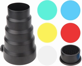 Aluminium Alloy Conical Snoot Kit with Honeycomb Grid and 5PCS Color Filters for Bowens Mount Studio Strobe Monolight Photography Flash
