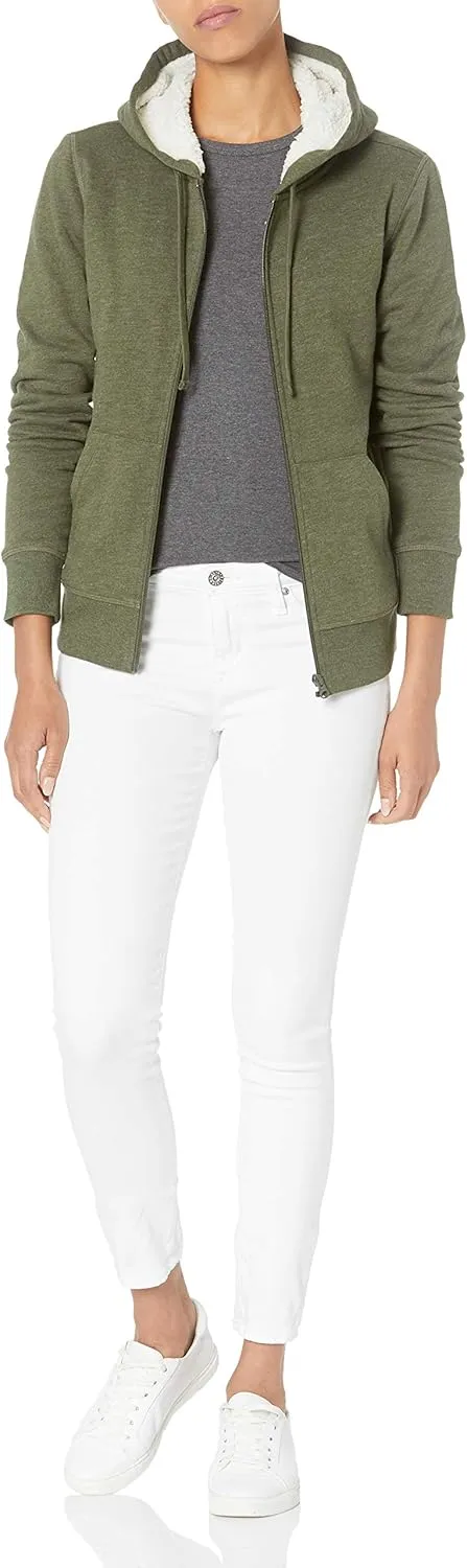 Amazon Essentials Women's Sherpa-Lined Fleece Full-Zip Hooded Jacket (Available in Plus Size)