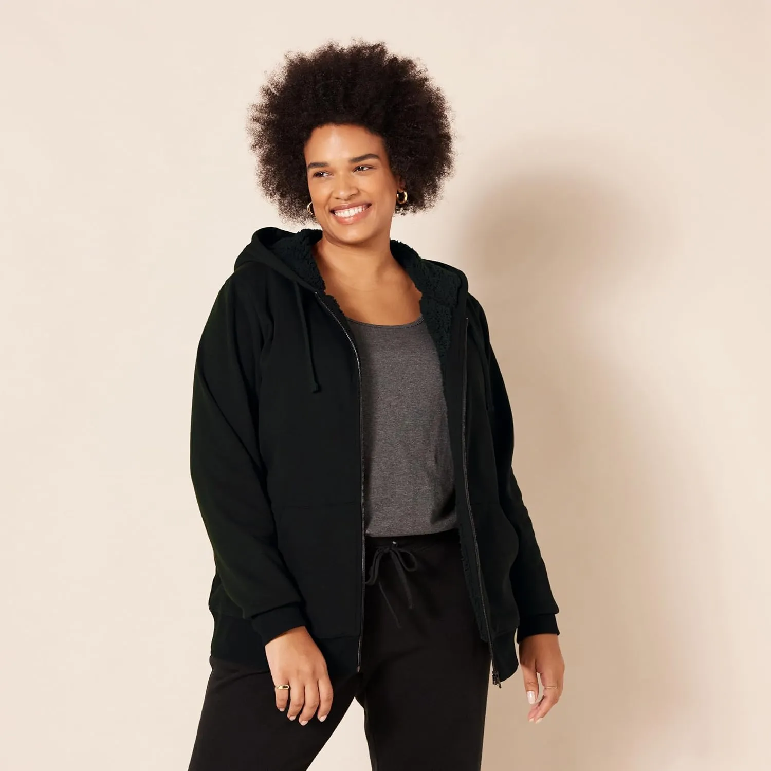 Amazon Essentials Women's Sherpa-Lined Fleece Full-Zip Hooded Jacket (Available in Plus Size)