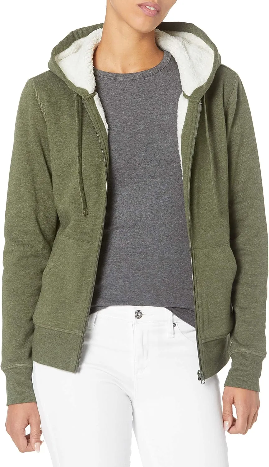 Amazon Essentials Women's Sherpa-Lined Fleece Full-Zip Hooded Jacket (Available in Plus Size)