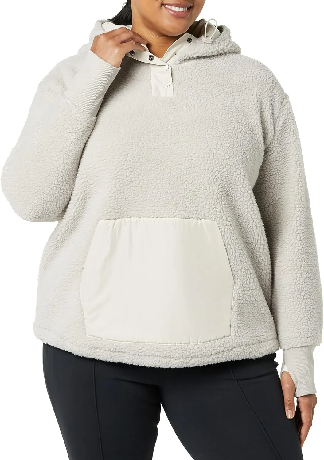 Amazon Essentials Women's Teddy Fleece Quarter Button Hooded Jacket