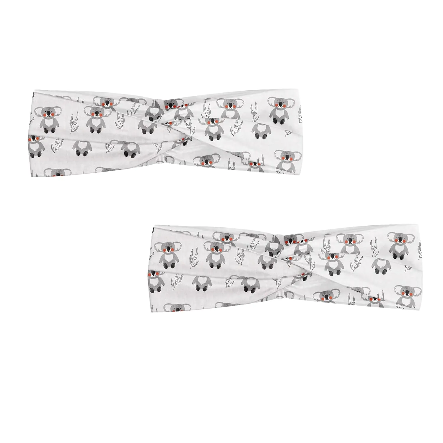 Ambesonne Koala Headband Set of 2, Woodland Themed Continued Pattern of Fluffy Bears and Leaves Pattern, Knotted Elastic Hair Band Accessory for Women Everyday Use, M-L, Burnt Sienna and Pale Taupe
