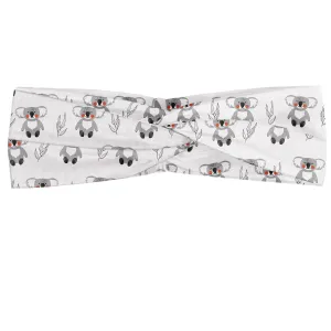 Ambesonne Koala Headband Set of 2, Woodland Themed Continued Pattern of Fluffy Bears and Leaves Pattern, Knotted Elastic Hair Band Accessory for Women Everyday Use, M-L, Burnt Sienna and Pale Taupe