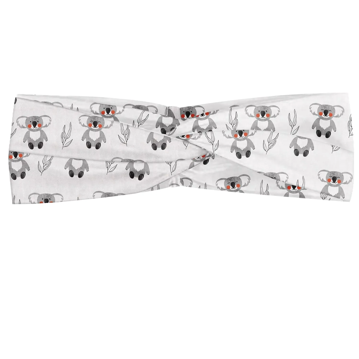 Ambesonne Koala Headband Set of 2, Woodland Themed Continued Pattern of Fluffy Bears and Leaves Pattern, Knotted Elastic Hair Band Accessory for Women Everyday Use, M-L, Burnt Sienna and Pale Taupe