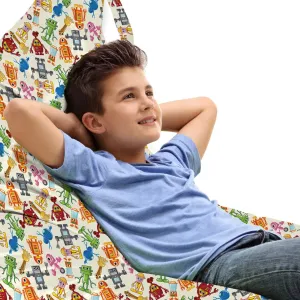 Ambesonne Robot Lounger Chair Bag, Colorful Cartoon Robots Style Theme Futuristic Science Toys Design, High Capacity Storage with Handle Container, Lounger Size, Multicolor
