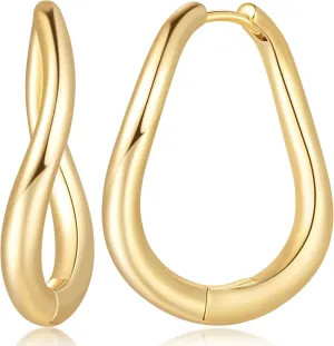 AMELINE Gold Hoop Earrings 14K Gold Hoop Earrings for Women Trendy Twist Pear-Like Silhouette Hypoallergenic Large Hoop Earring for Women 30mm