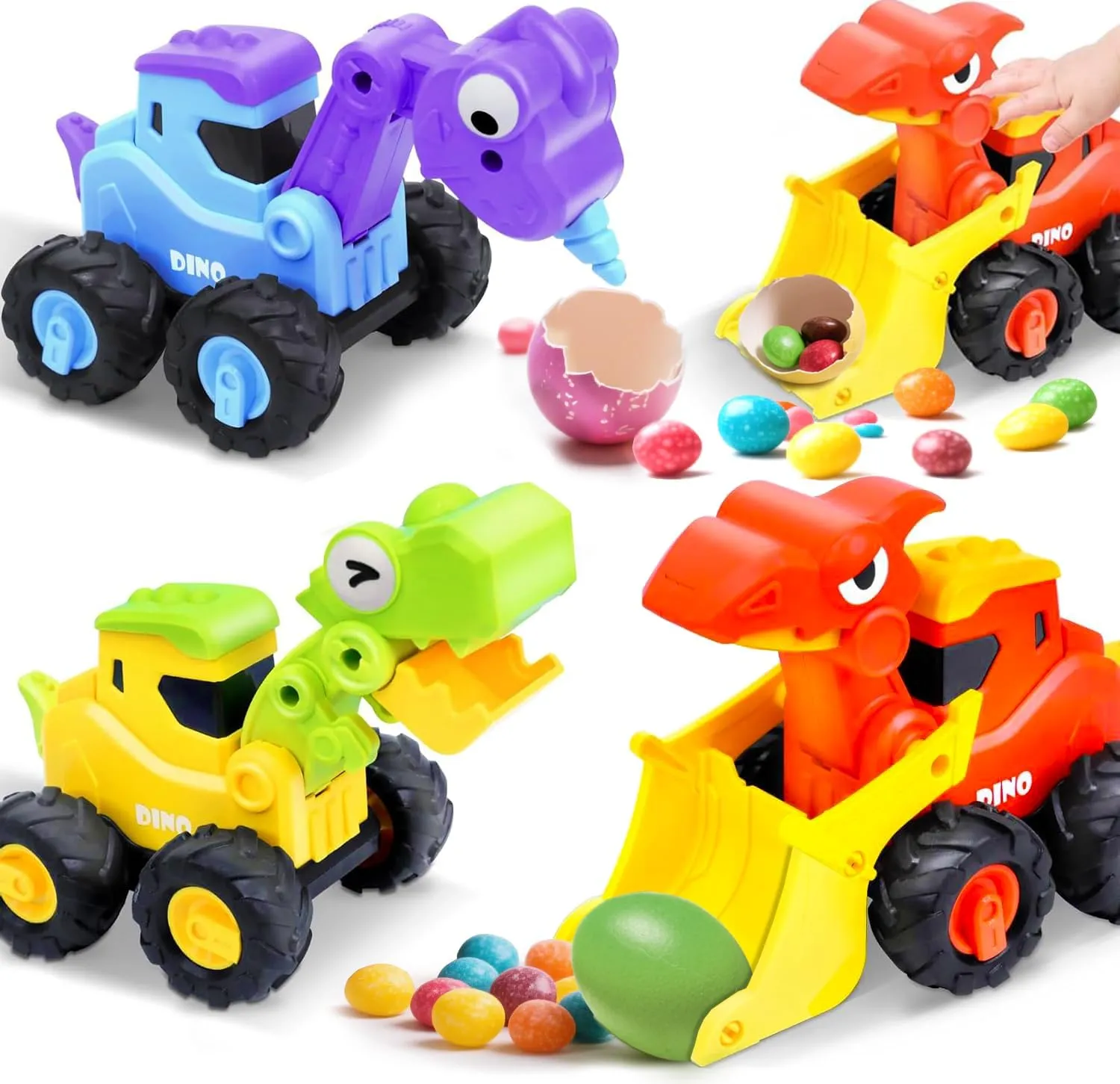 AMENON 3 Pcs Large Dino Hauler Trucks, Press & Go Construction Vehicles for Hunting Games, Dinosaur Toys Transport Carrier Cars for Toddlers Boys Kids Essentials Toys Gift