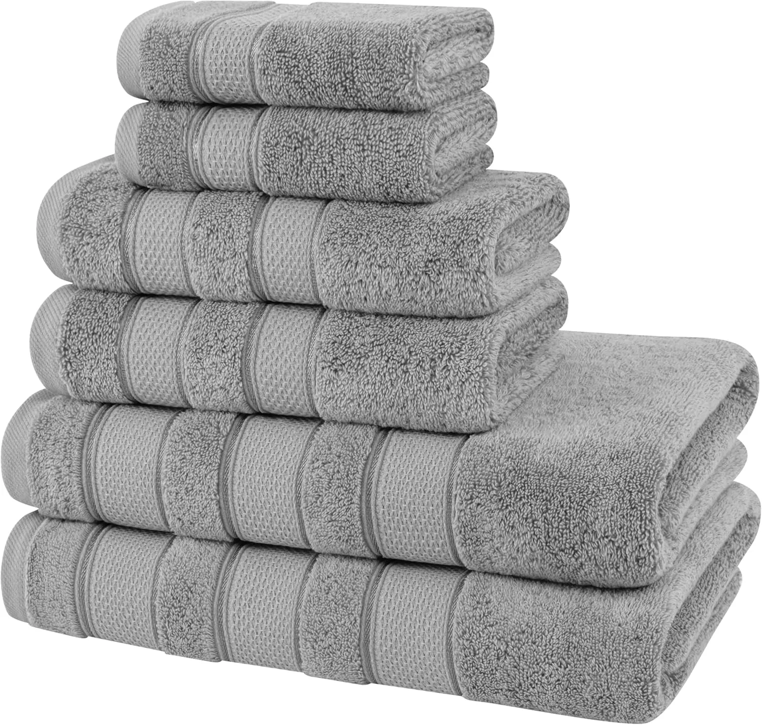 American Soft Linen Salem Bath Towel Set, 100% Cotton 6 Piece Towels for Bathroom, 2 Bath Towels 2 Hand Towels 2 Washcloths, Light Grey
