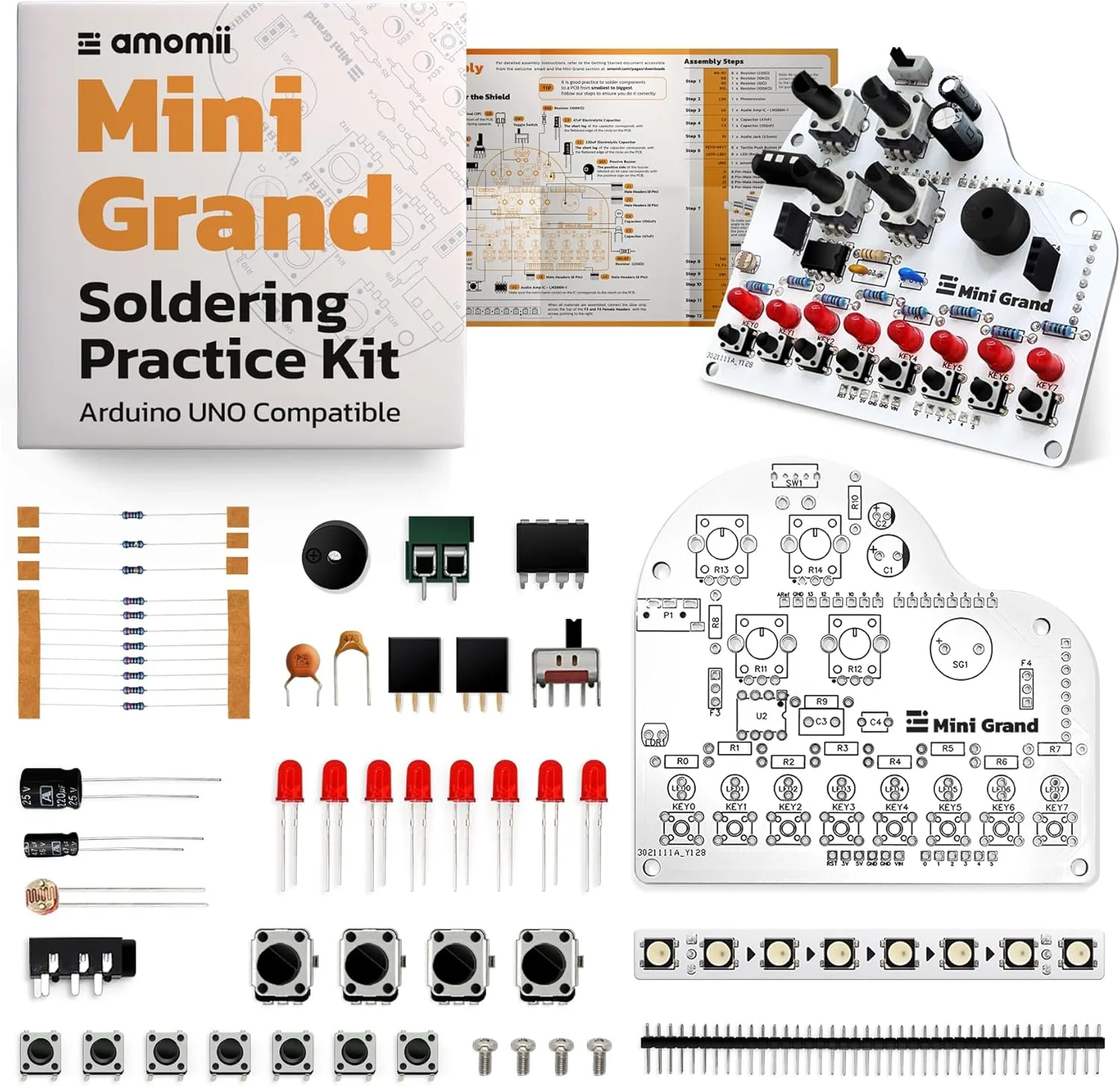 amomii Mini Grand: DIY Soldering Kit | Programmable Music Shield for Arduino UNO R3/R4 (3D Printable Accessories)