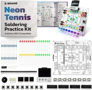 amomii Neon Tennis - Soldering Practice Kit for Arduino UNO, 2-Player LED Game Shield with OLED Display and RGB Strip, DIY Electronics Project for Adults and Teens