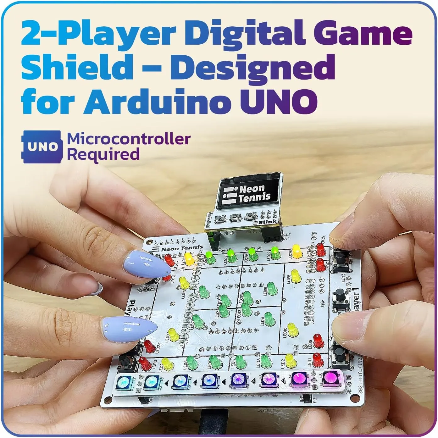 amomii Neon Tennis - Soldering Practice Kit for Arduino UNO, 2-Player LED Game Shield with OLED Display and RGB Strip, DIY Electronics Project for Adults and Teens
