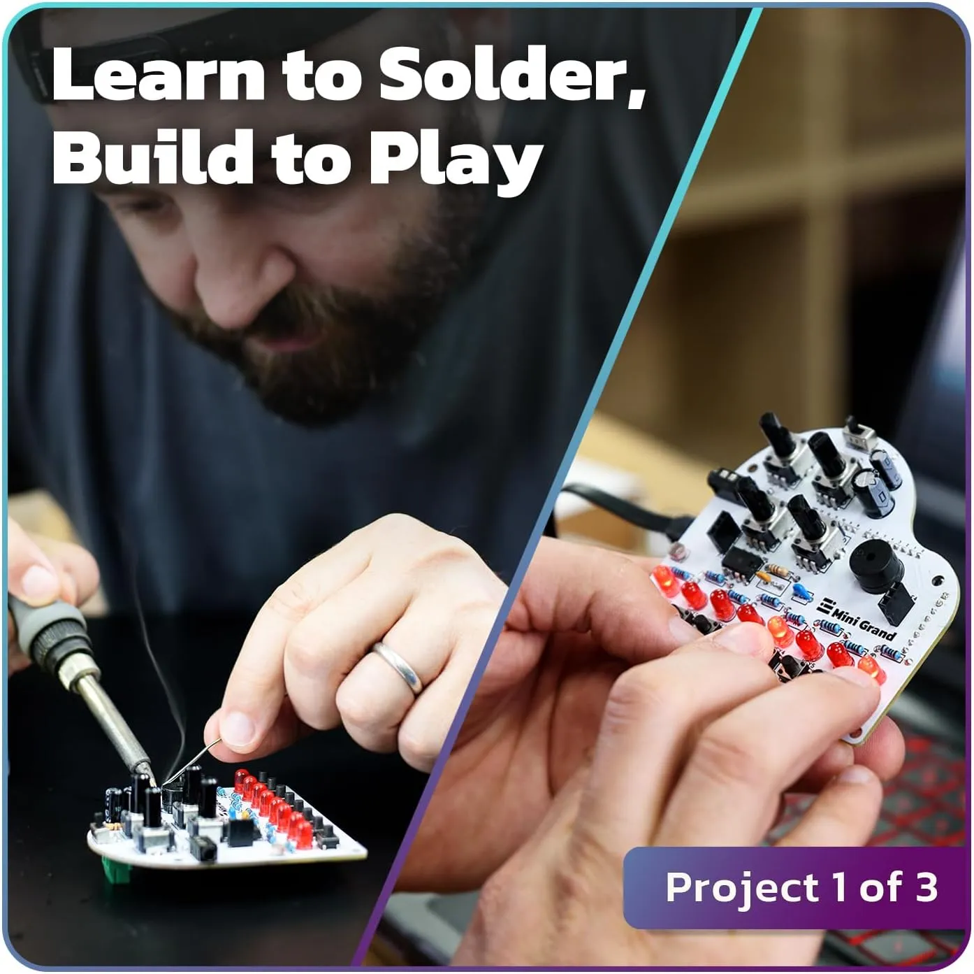 amomii Testudo: Soldering Practice Kit, 3 Builds, Multiple Projects   USB C Microcontroller, Arduino IDE Compatible Electronics Starter Kit for Beginners, Makers, Adults & Teens, Included eBook