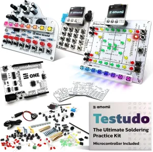 amomii Testudo: Soldering Practice Kit, 3 Builds, Multiple Projects   USB C Microcontroller, Arduino IDE Compatible Electronics Starter Kit for Beginners, Makers, Adults & Teens, Included eBook