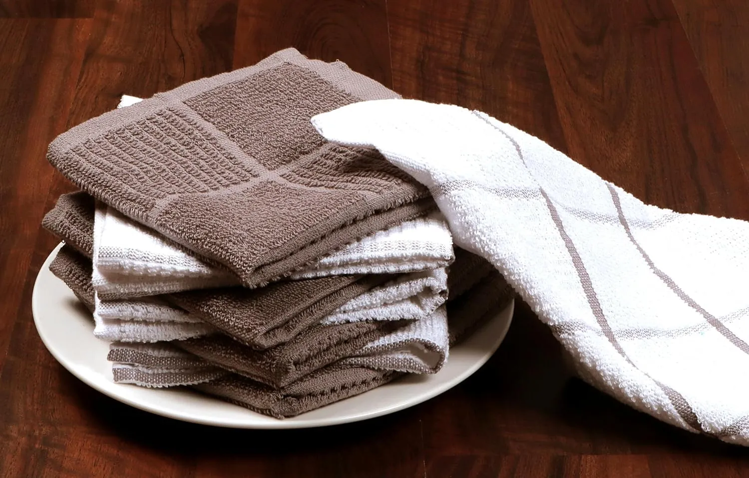 AMOUR INFINI Terry Dish Cloths Set of 8 Highly Absorbent, Super Soft Kitchen Dishcloths Reusable Quick Dry Dish Rags for Cleaning & Drying Dishes (12x12 Inch - Brown)