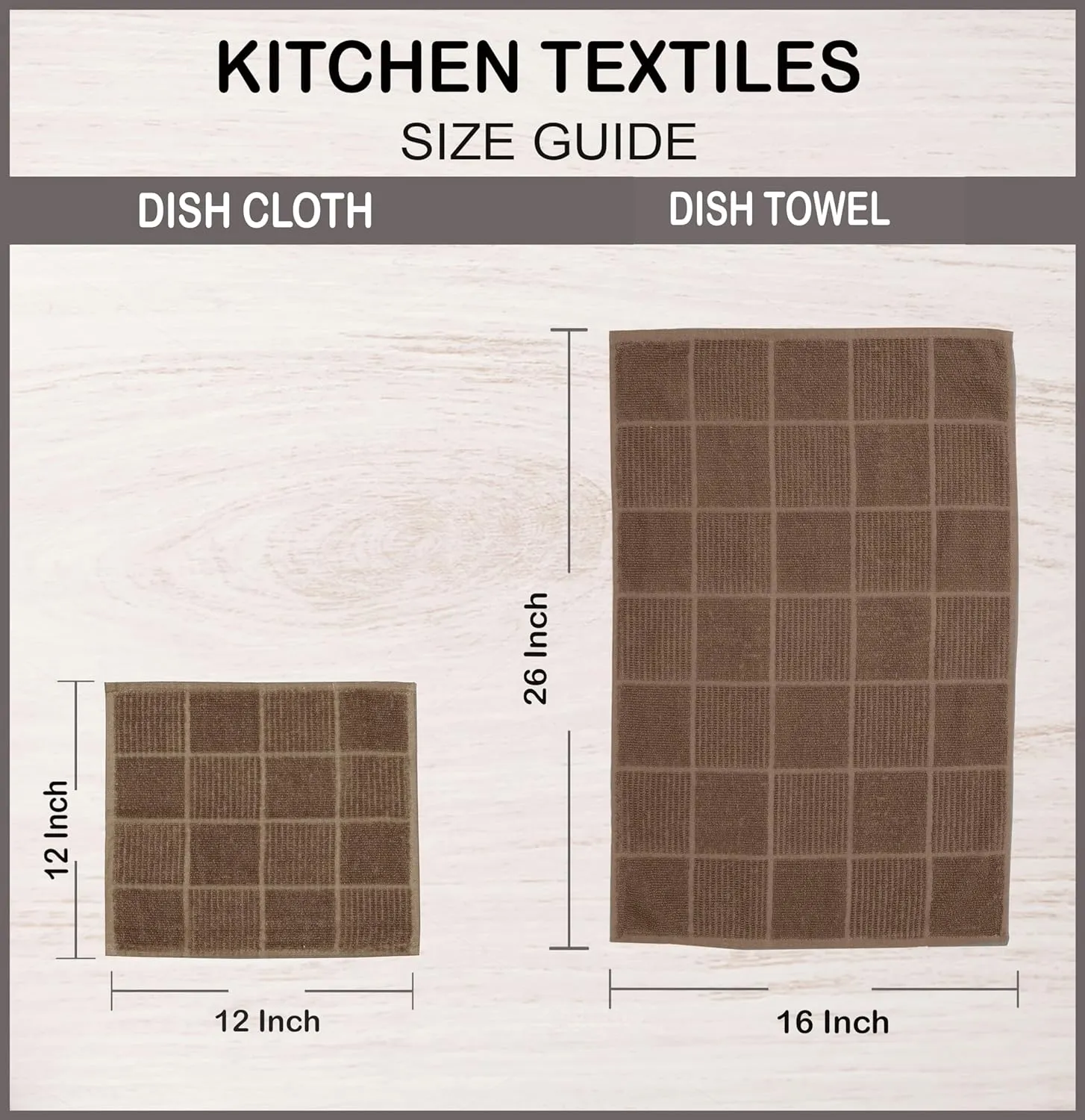 AMOUR INFINI Terry Dish Cloths Set of 8 Highly Absorbent, Super Soft Kitchen Dishcloths Reusable Quick Dry Dish Rags for Cleaning & Drying Dishes (12x12 Inch - Brown)
