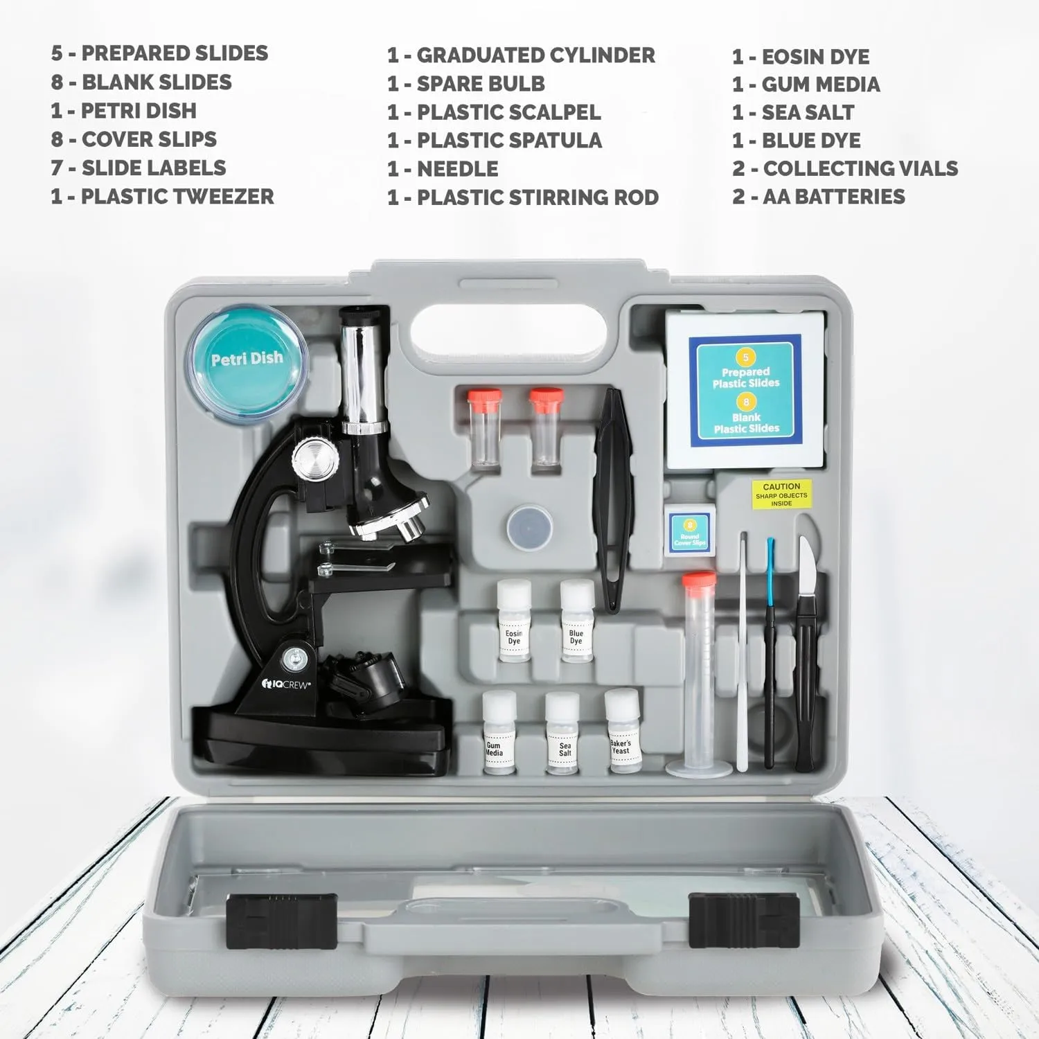 AmScope M30 Series 52-Piece STEM Microscope Kit for Kids - Monocular, Portable Compound Microscope for Kids - Includes Petri Dish, Slides & More - Black