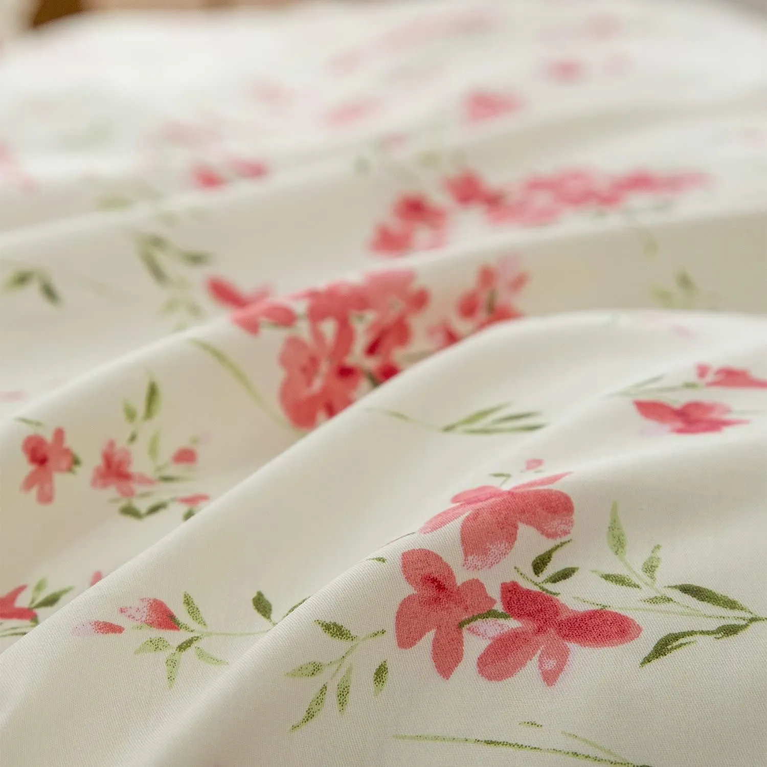AMWAN Garden Style Pink Floral Duvet Cover Queen Chic Shabby White Pink Floral Bedding Sets 100% Cotton Botanical Floral Comforter Cover Aesthetic Boho Floral Bedding Collection Queen Duvet Cover Set