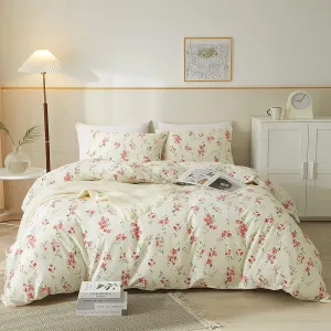 AMWAN Garden Style Pink Floral Duvet Cover Queen Chic Shabby White Pink Floral Bedding Sets 100% Cotton Botanical Floral Comforter Cover Aesthetic Boho Floral Bedding Collection Queen Duvet Cover Set