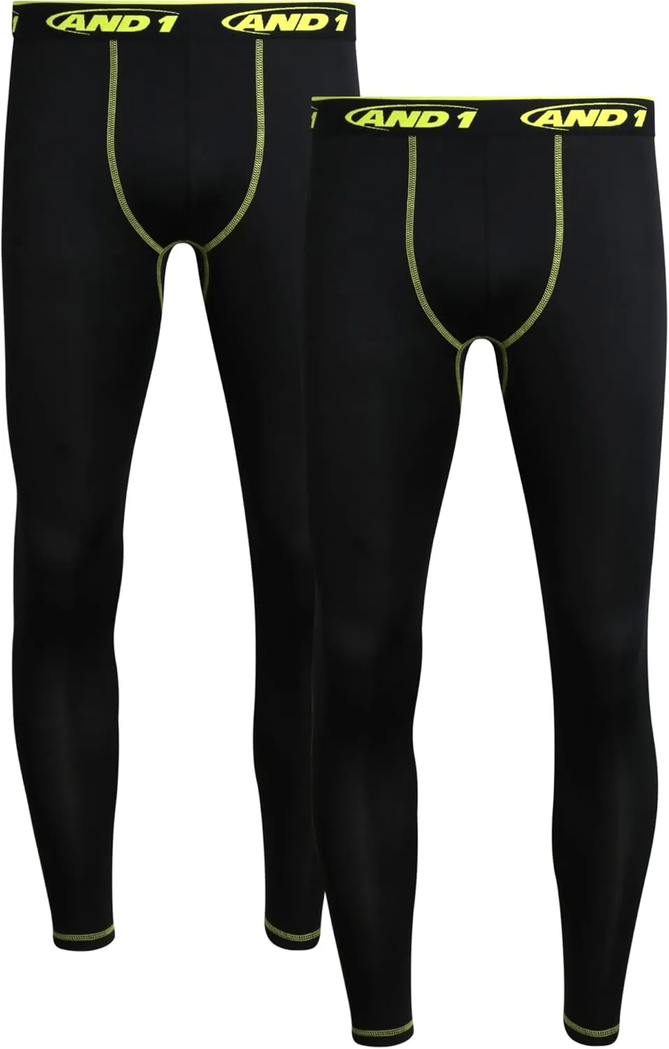 AND1 Men's Compression Leggings - 2 Pack Lightweight Moisture-Wicking Active Sports Compression Pants for Men (Sizes: S-XL)