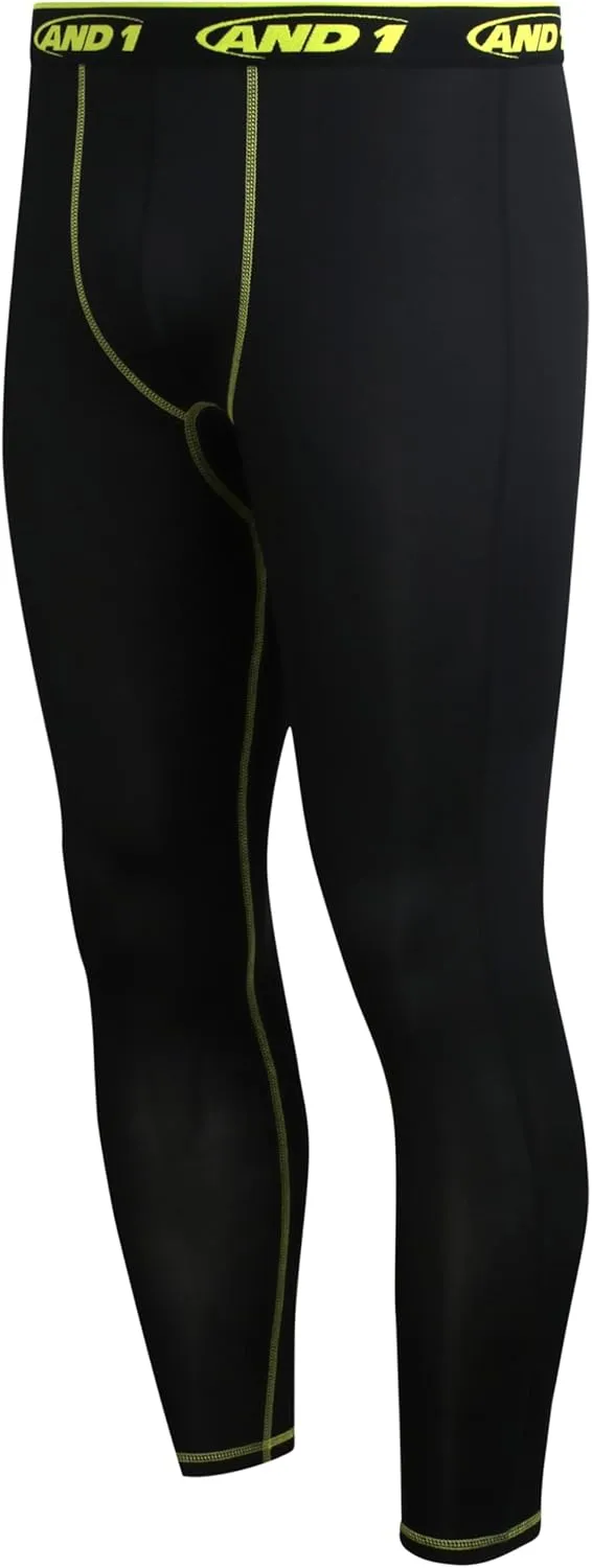 AND1 Men's Compression Leggings - 2 Pack Lightweight Moisture-Wicking Active Sports Compression Pants for Men (Sizes: S-XL)