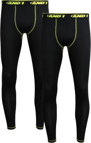 AND1 Men's Compression Leggings - 2 Pack Lightweight Moisture-Wicking Active Sports Compression Pants for Men (Sizes: S-XL)