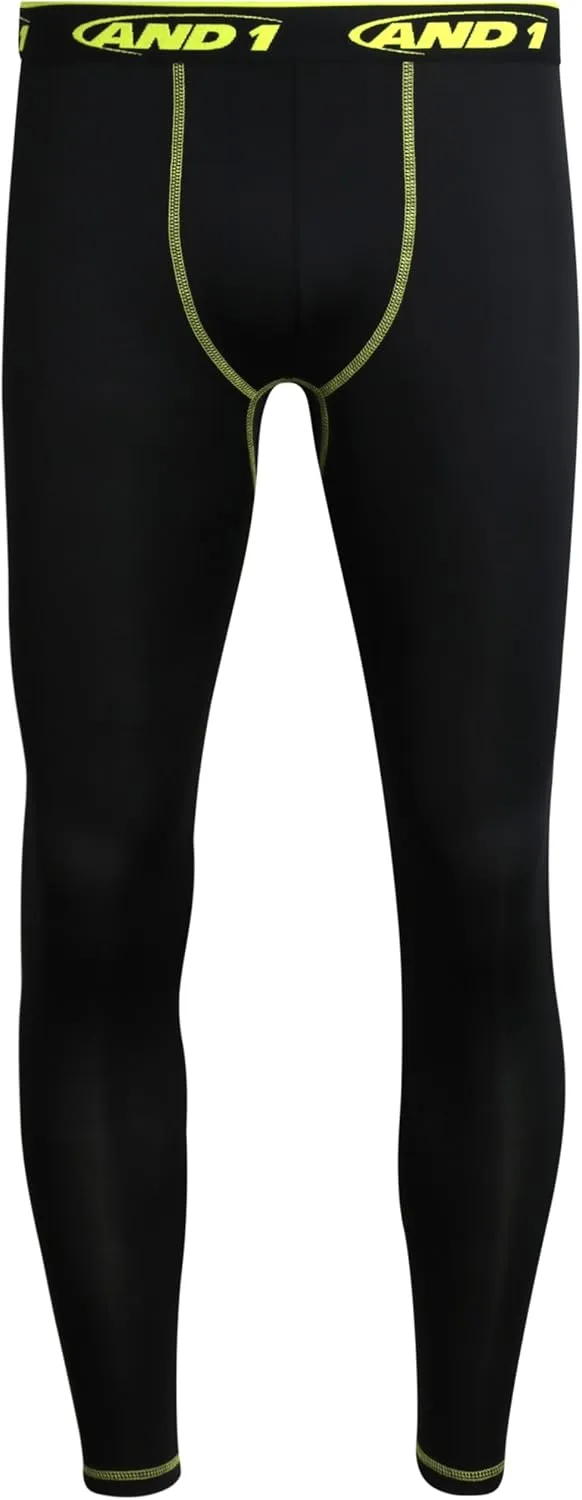 AND1 Men's Compression Leggings - 2 Pack Lightweight Moisture-Wicking Active Sports Compression Pants for Men (Sizes: S-XL)