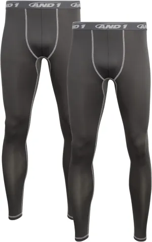 AND1 Men's Compression Leggings - 2 Pack Lightweight Moisture-Wicking Active Sports Compression Pants for Men (Sizes: S-XL)