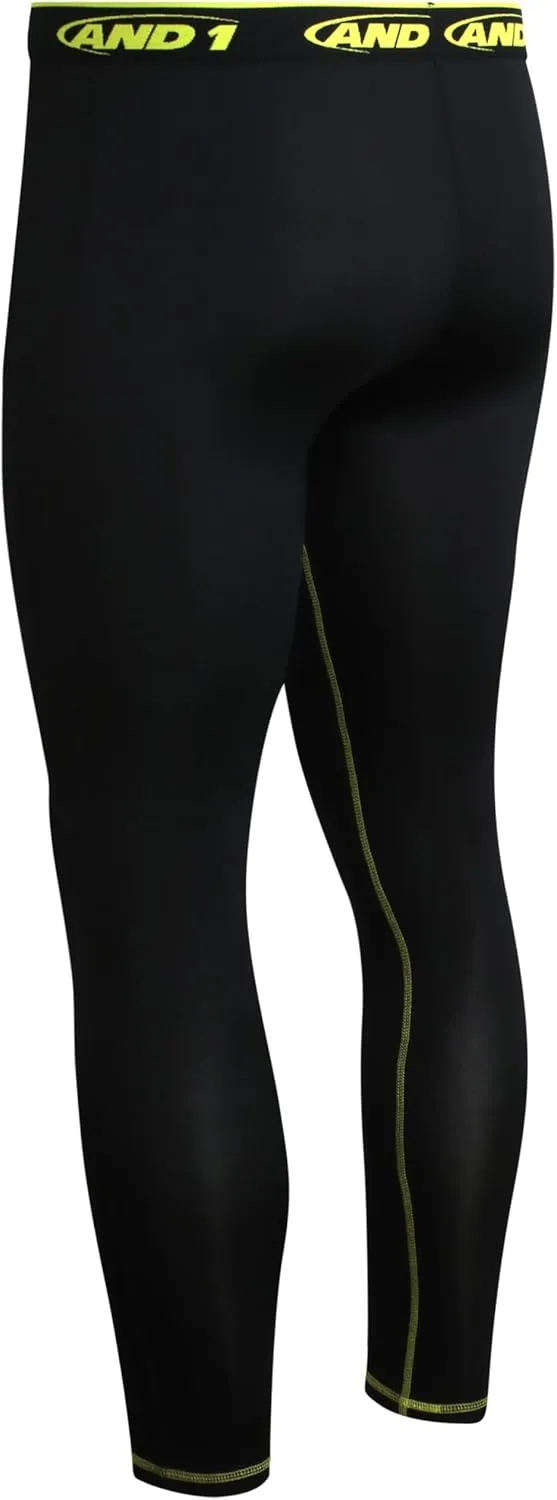 AND1 Men's Compression Leggings - 2 Pack Lightweight Moisture-Wicking Active Sports Compression Pants for Men (Sizes: S-XL)