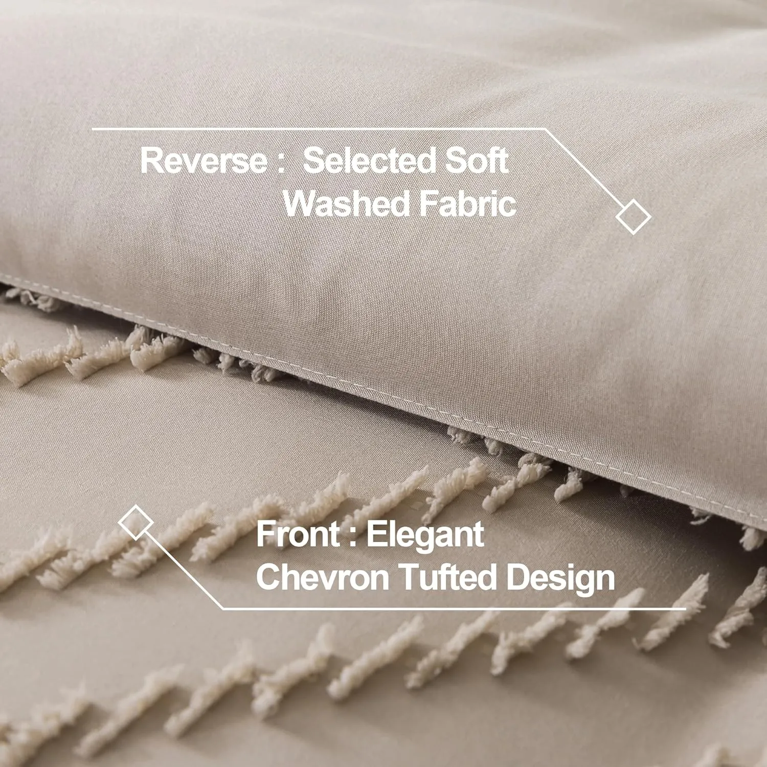 Andency Khaki Comforter Set King Size, Farmhouse Shabby Chic Boho Soft Fluffy Warm Lightweight Bedding Comforter Sets for King Bed, 3 Pieces Chevron Tufted Aesthetic Microfiber Lightweight Bed Set