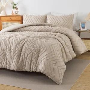 Andency Khaki Comforter Set King Size, Farmhouse Shabby Chic Boho Soft Fluffy Warm Lightweight Bedding Comforter Sets for King Bed, 3 Pieces Chevron Tufted Aesthetic Microfiber Lightweight Bed Set