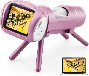 Andonstar AD012 Portable Microscope kit for Kids, 2" LCD Kids Microscope with Prepared Slides, 8G SD Card, Windows PC Compatible, Stem Educational Toys for Indoor, Outdoor Use, Ages 5  (Pink)