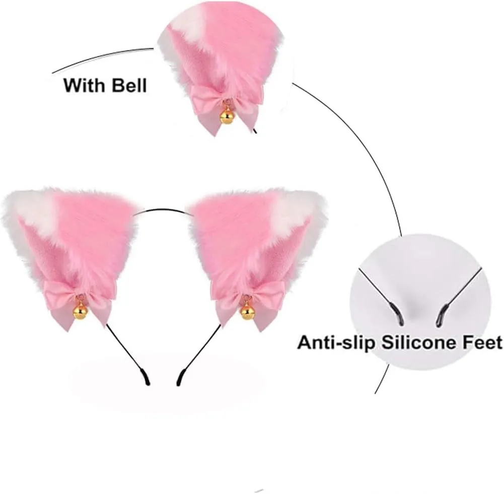 Animal Cosplay Costume Furry Fox Tail Plug Cute Ears Headband Bat Style Neck Collar Set